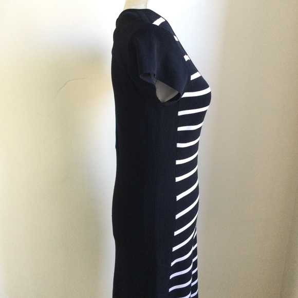 REBECCA TAYLOR DRESS V-Neck Black White Bodycon Midi Size Small - Picture 4 of 6